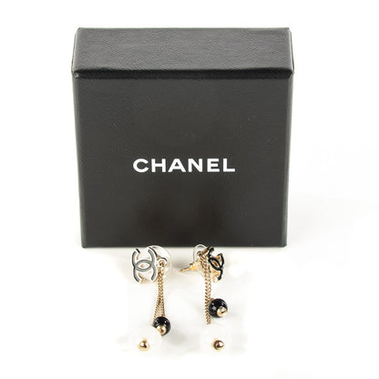 Chanel Enamel Beaded CC Drop Earrings Black Gold 3 of 4