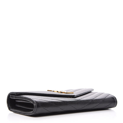 Saint Laurent Grain De Poudre Matelasse Chevron Monogram Flap Wallet Black 4 of 8