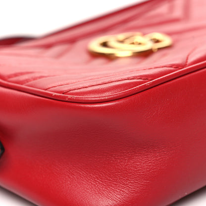 Gucci Calfskin Matelasse Small GG Marmont Chain Shoulder Bag Hibiscus Red 10 of 11