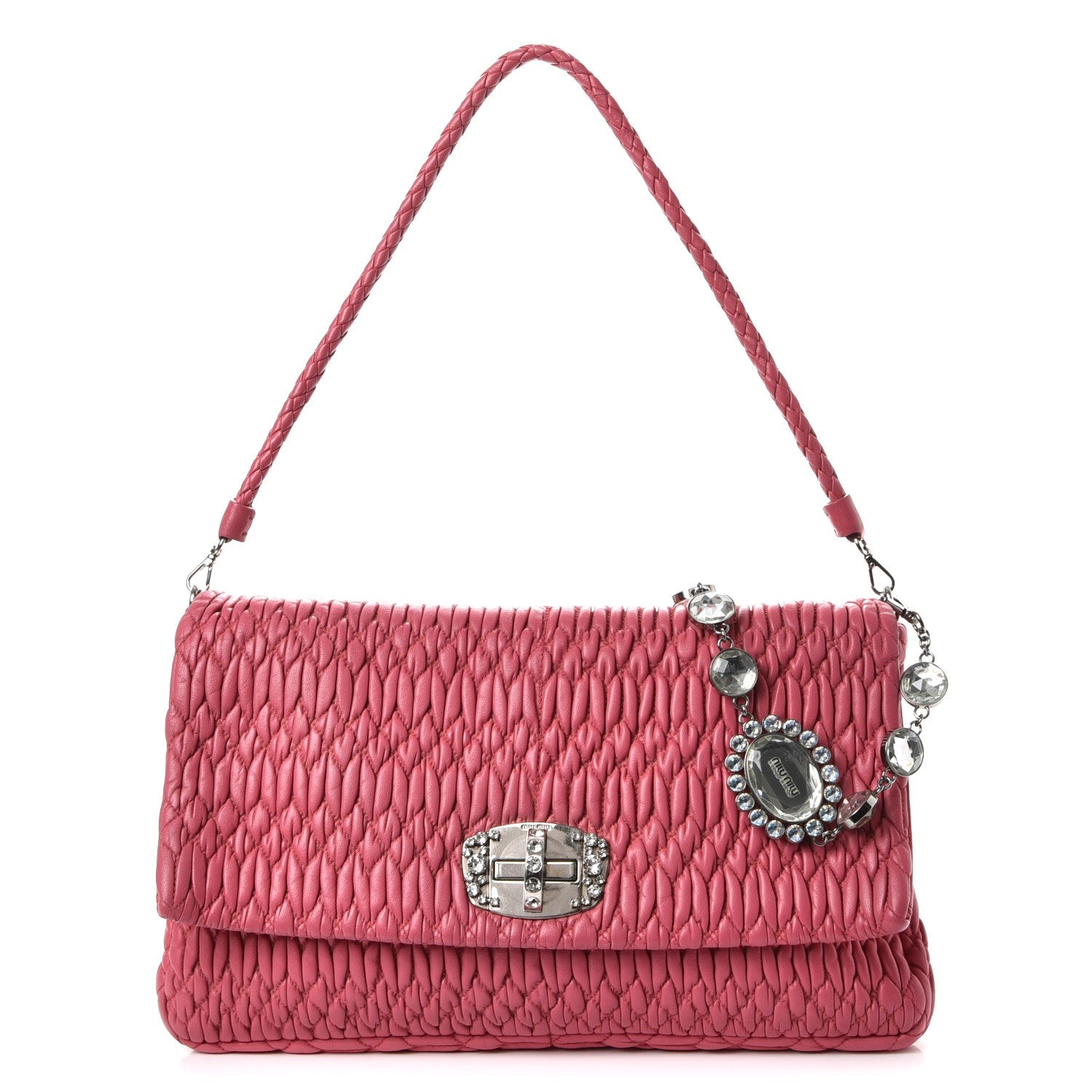 Miu Miu Nappa Matelasse Crystal Flap Clutch Geranio 1 of 10