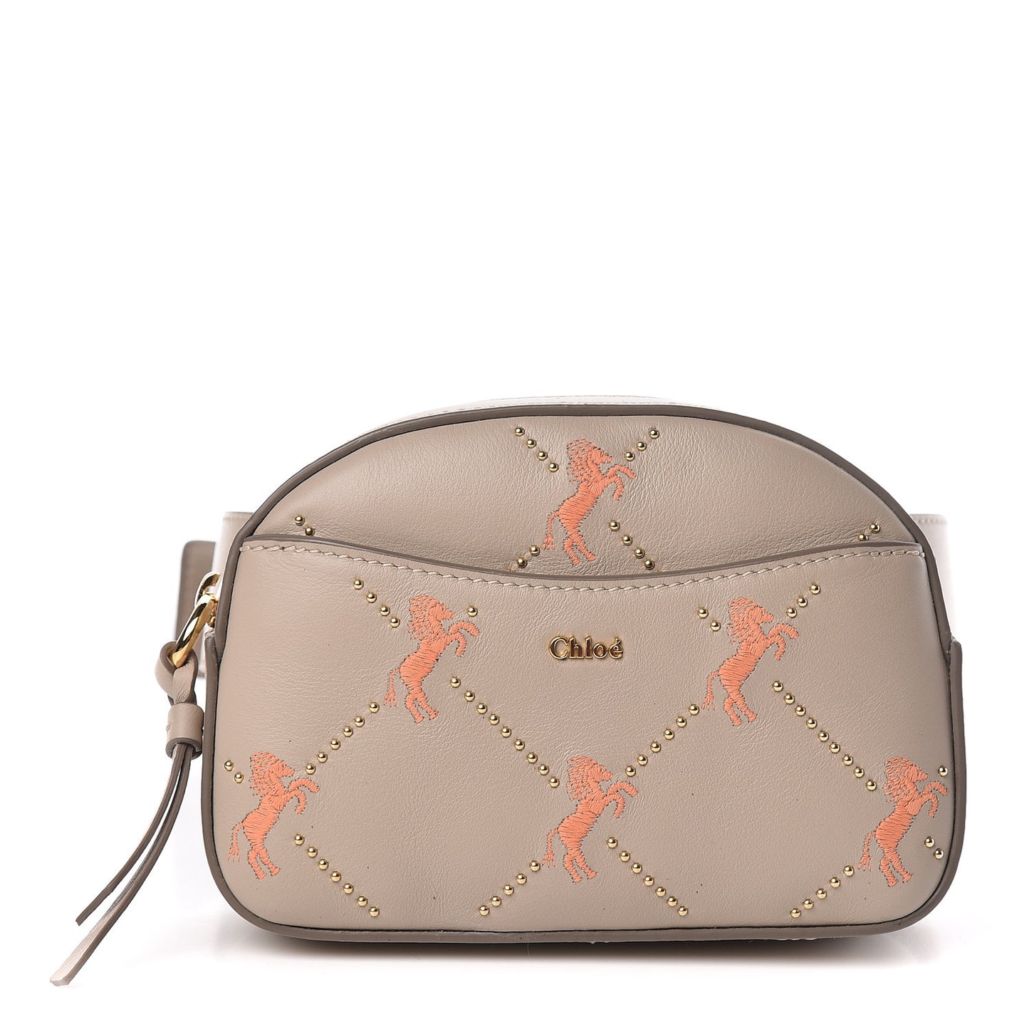 Smooth Calfskin Little Horses Embroidered Signature Belt Bag Pastel Grey