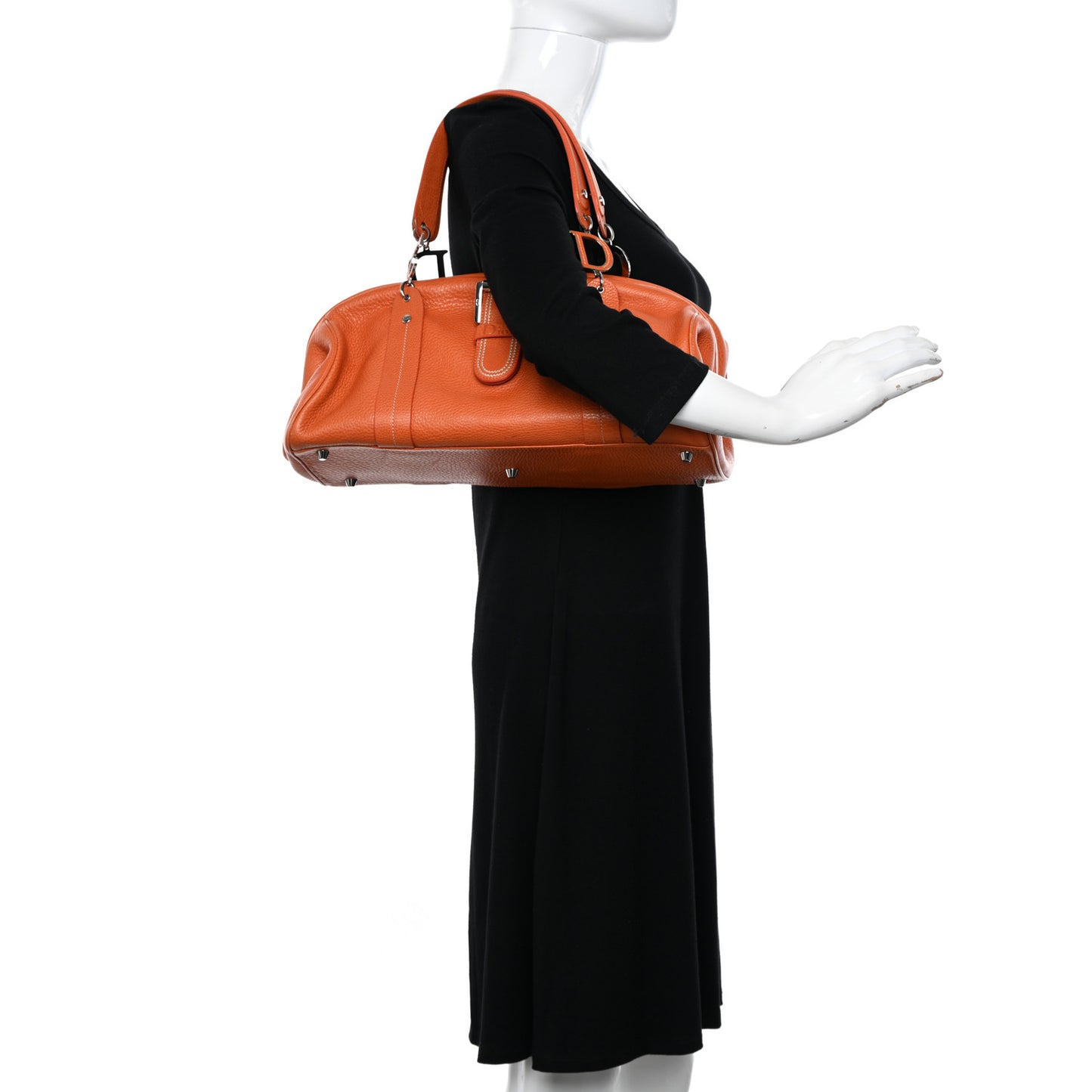 Grained Calfskin Frame Satchel Orange