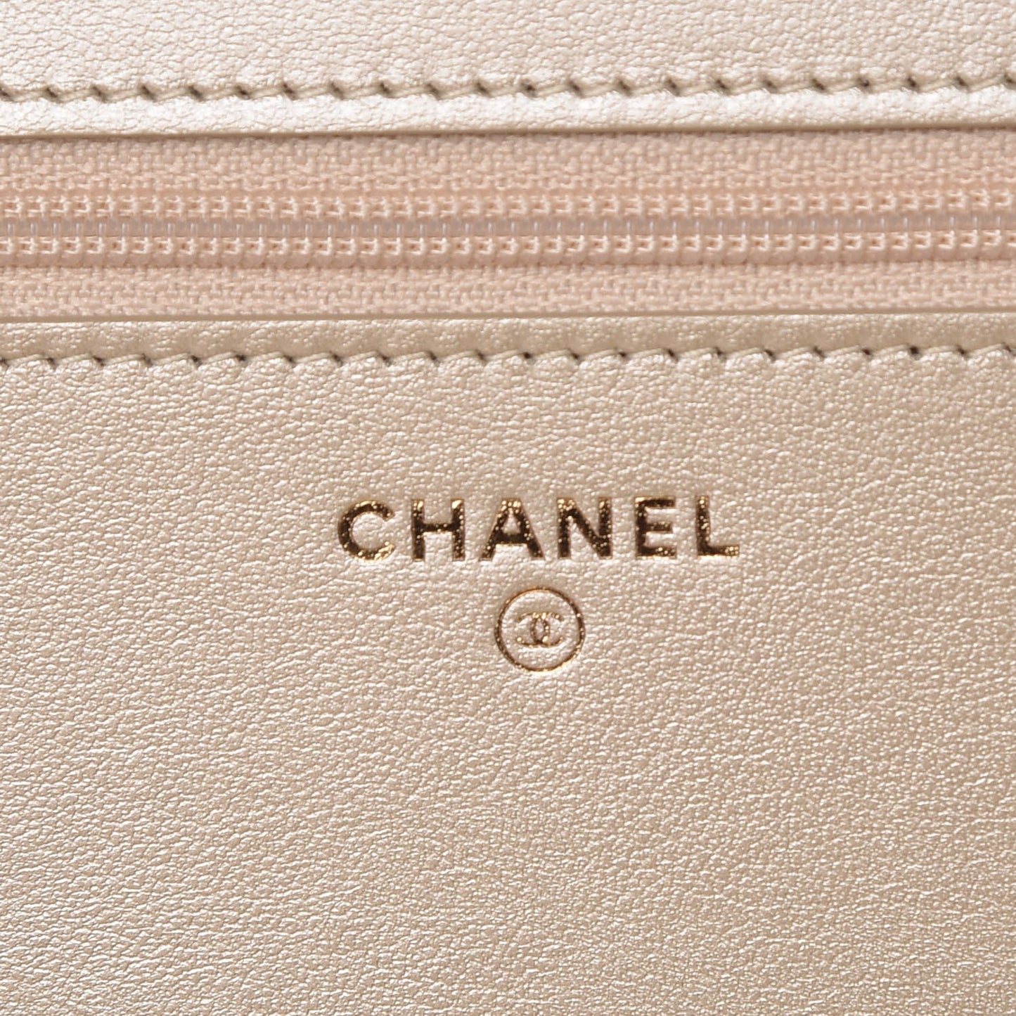 Metallic Lambskin Camellia Crystal Wallet on Chain WOC Gold