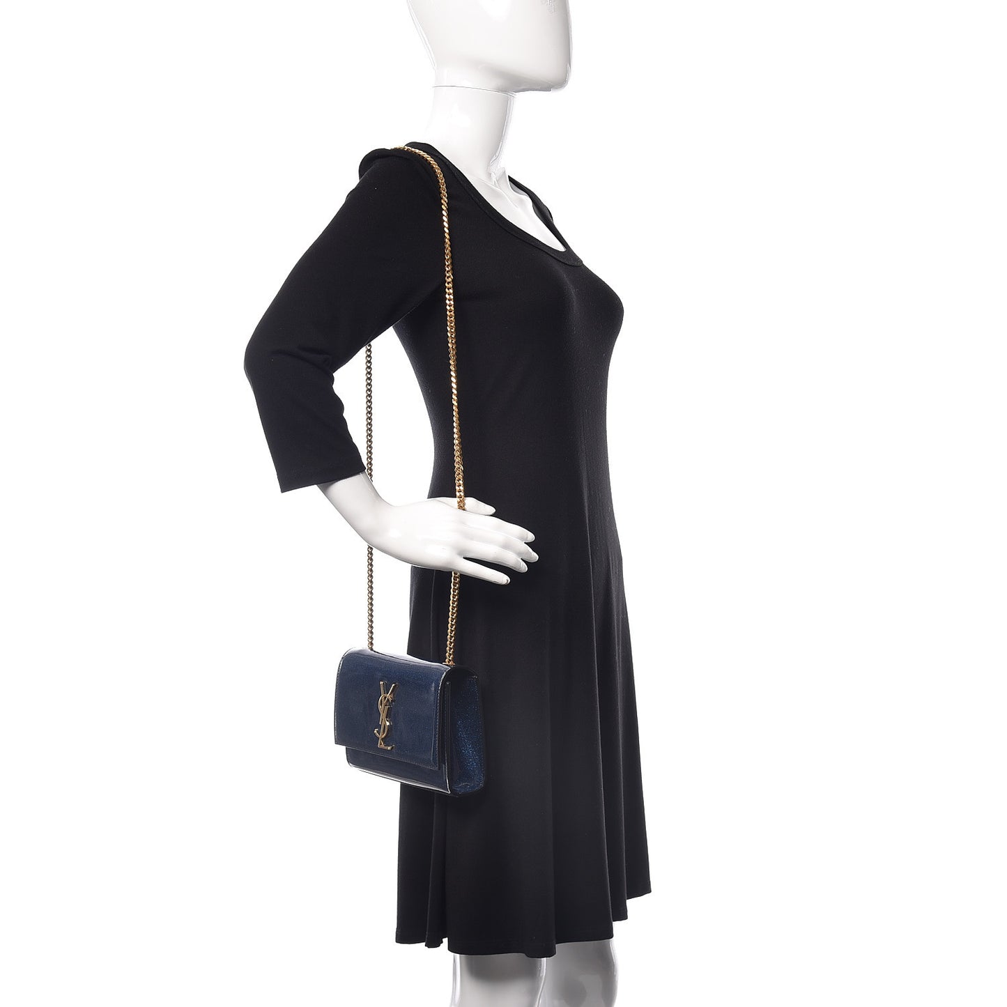 Glitter Patent Small Monogram Kate Satchel Cobalt