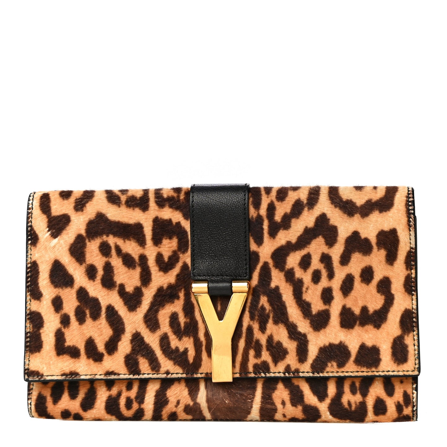 Pony Hair Leopard Print Y Ligne Clutch