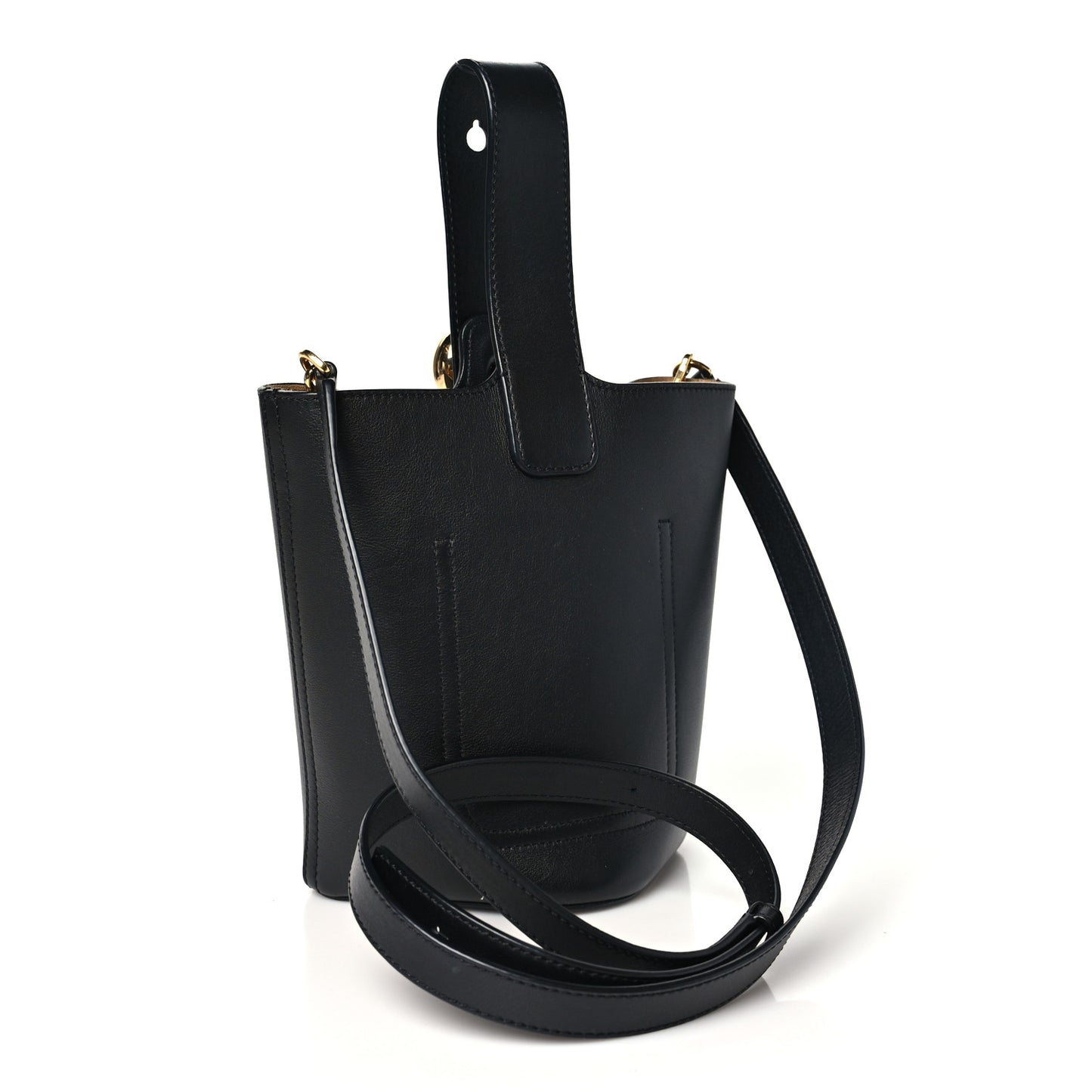 Smooth Calfskin Mini Pebble Bucket Bag Black