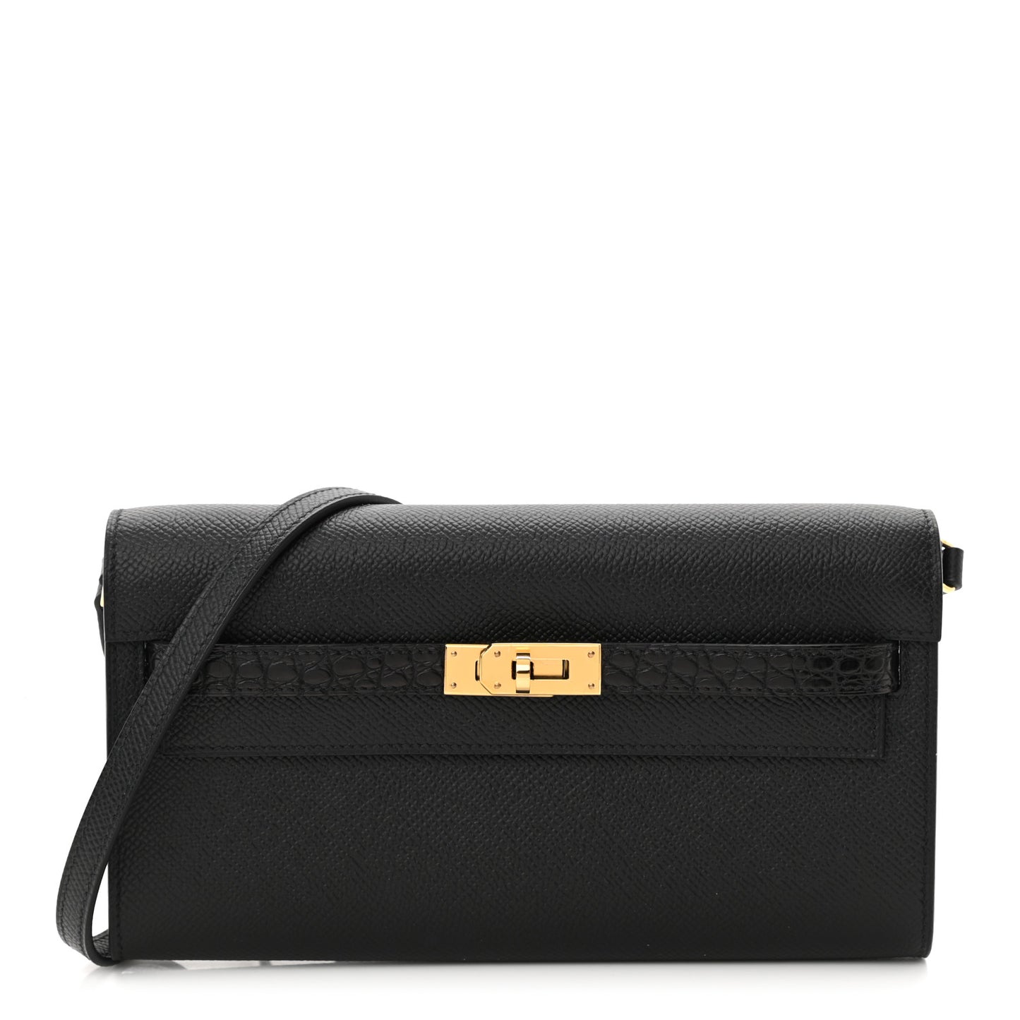 Epsom Shiny Alligator Touch Kelly Wallet To Go Black