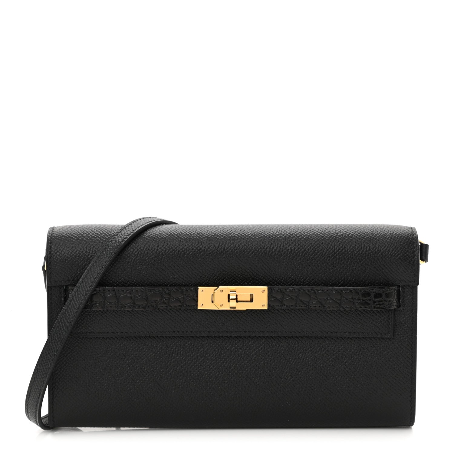 Hermes Epsom Shiny Alligator Touch Kelly Wallet To Go Black 1 of 8