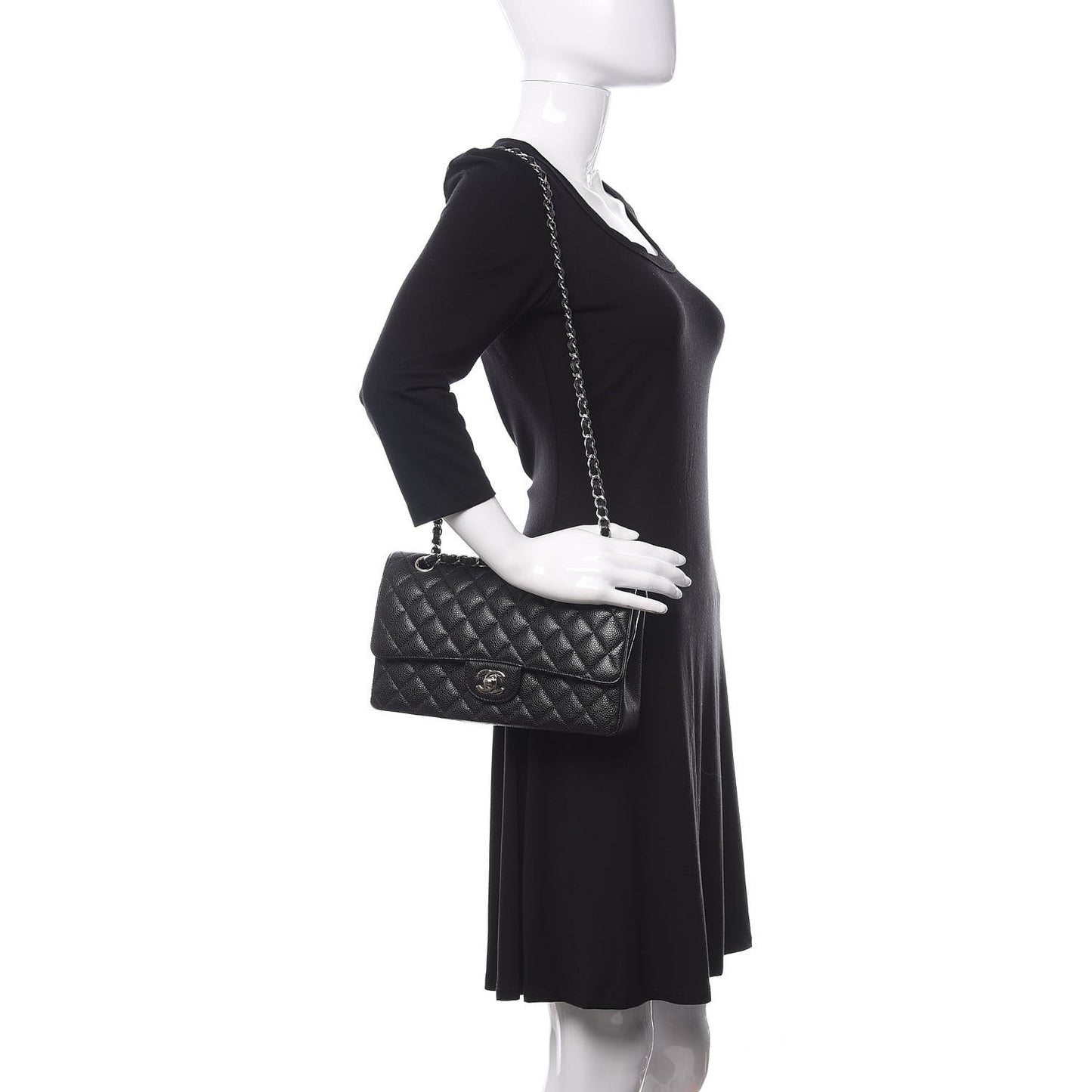 Caviar Quilted Medium Double Flap Black