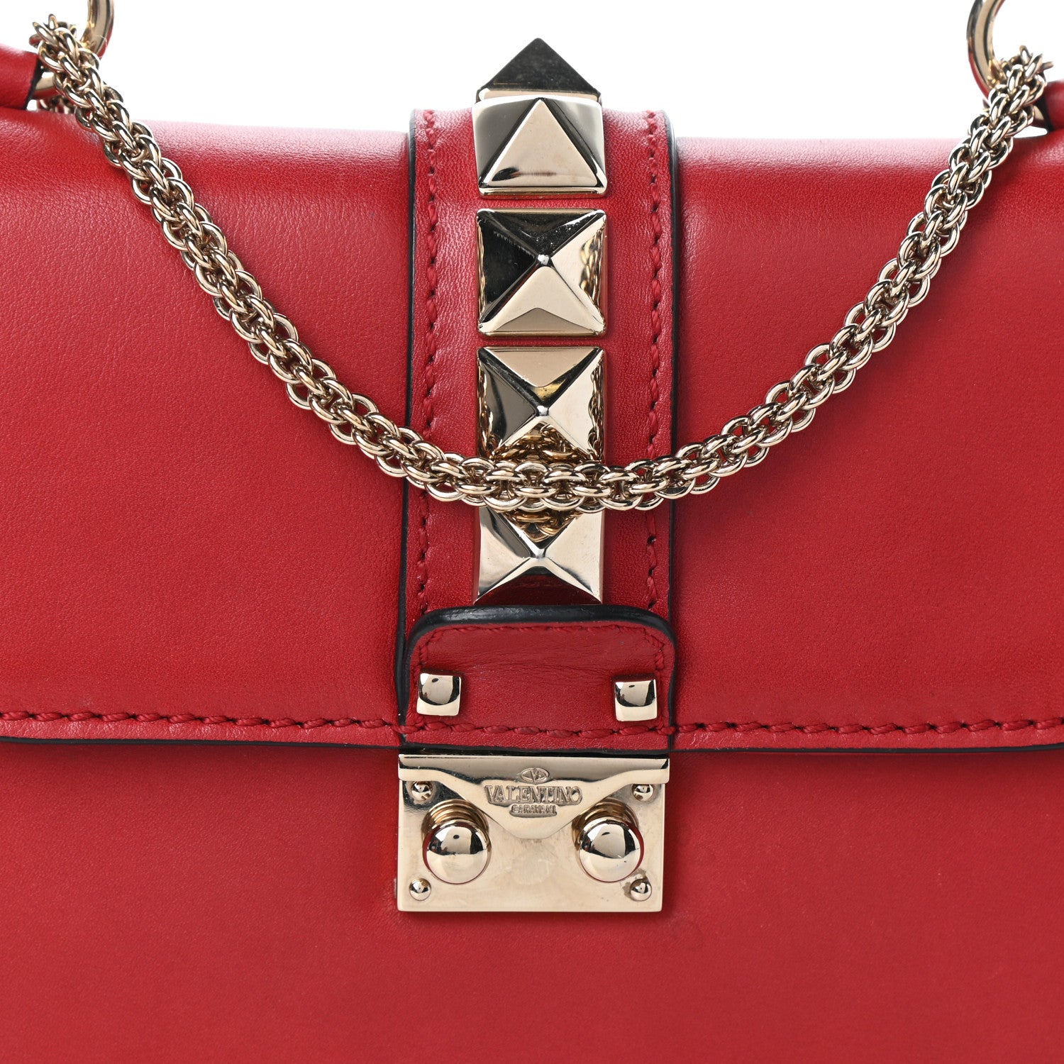 Valentino Garavani Vitello Small Glam Lock Rockstud Flap Red 8 of 10
