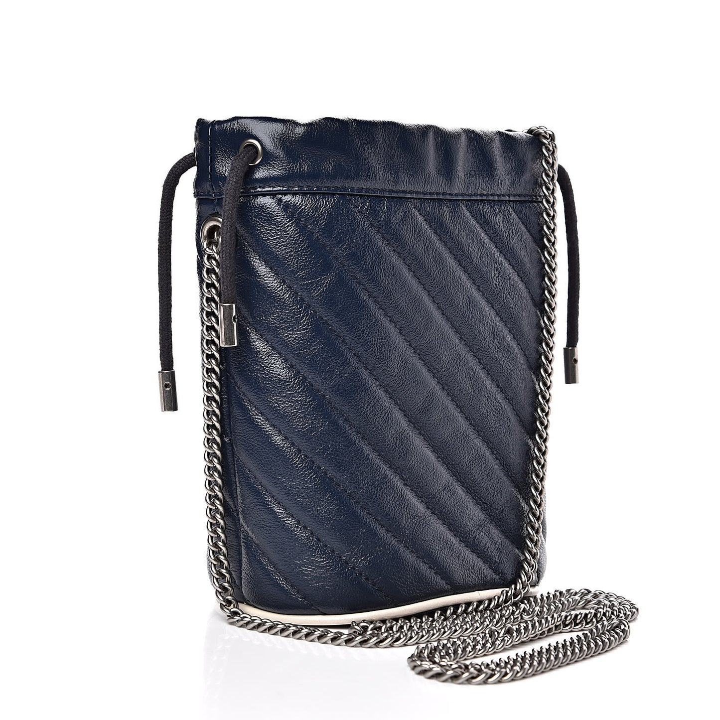 Vintage Effect Calfskin Matelasse Diagonal Mini Torchon GG Marmont 2.0 Bucket Bag Blue Agata Mystic White
