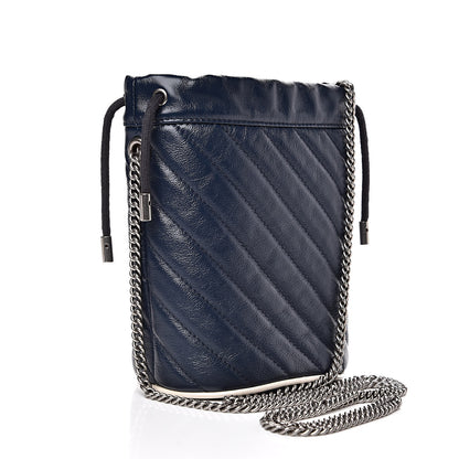 Gucci Vintage Effect Calfskin Matelasse Diagonal Mini Torchon GG Marmont 2.0 Bucket Bag Blue Agata Mystic White 3 of 12