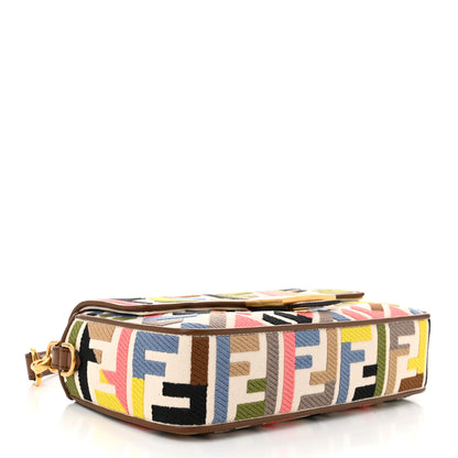 Fendi Canvas Ricamo Vitello King FF Multicolor Embroidered Baguette Grezzo Multicolor Gianduia 4 of 10