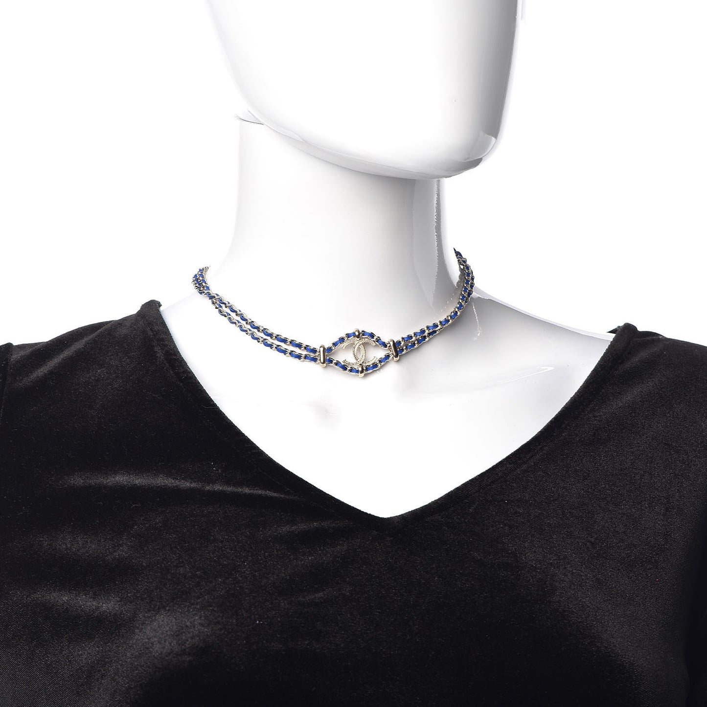 Metal Lambskin CC Chain Link Necklace Blue