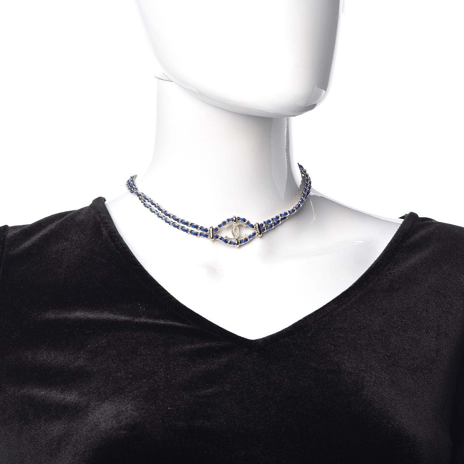 Chanel Metal Lambskin CC Chain Link Necklace Blue 2 of 5