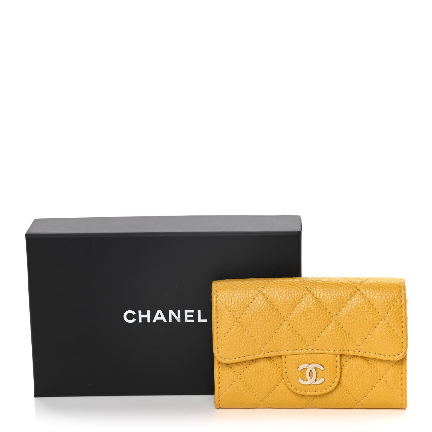 Caviar Quilted Flap Card Holder Yellow