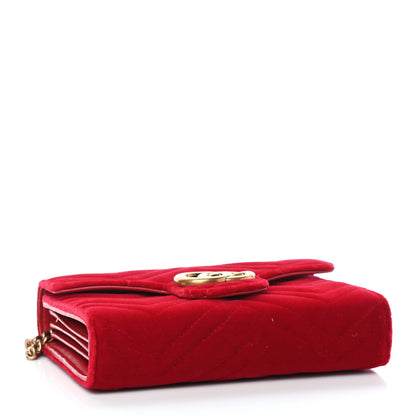 Gucci Velvet Matelasse GG Marmont Chain Wallet Hibiscus Red 4 of 9