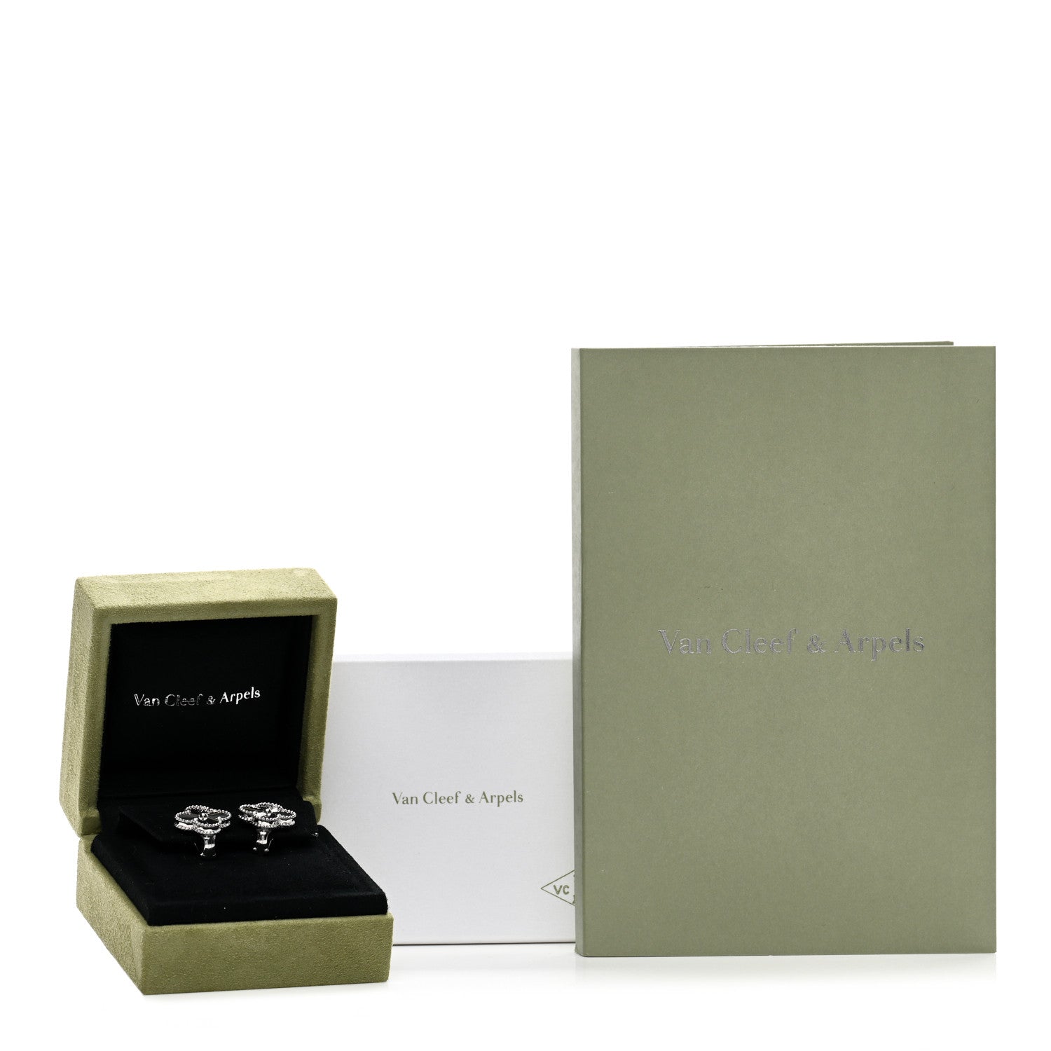 Van Cleef & Arpels 18K White Gold Guilloche Vintage Alhambra Earrings 5 of 5