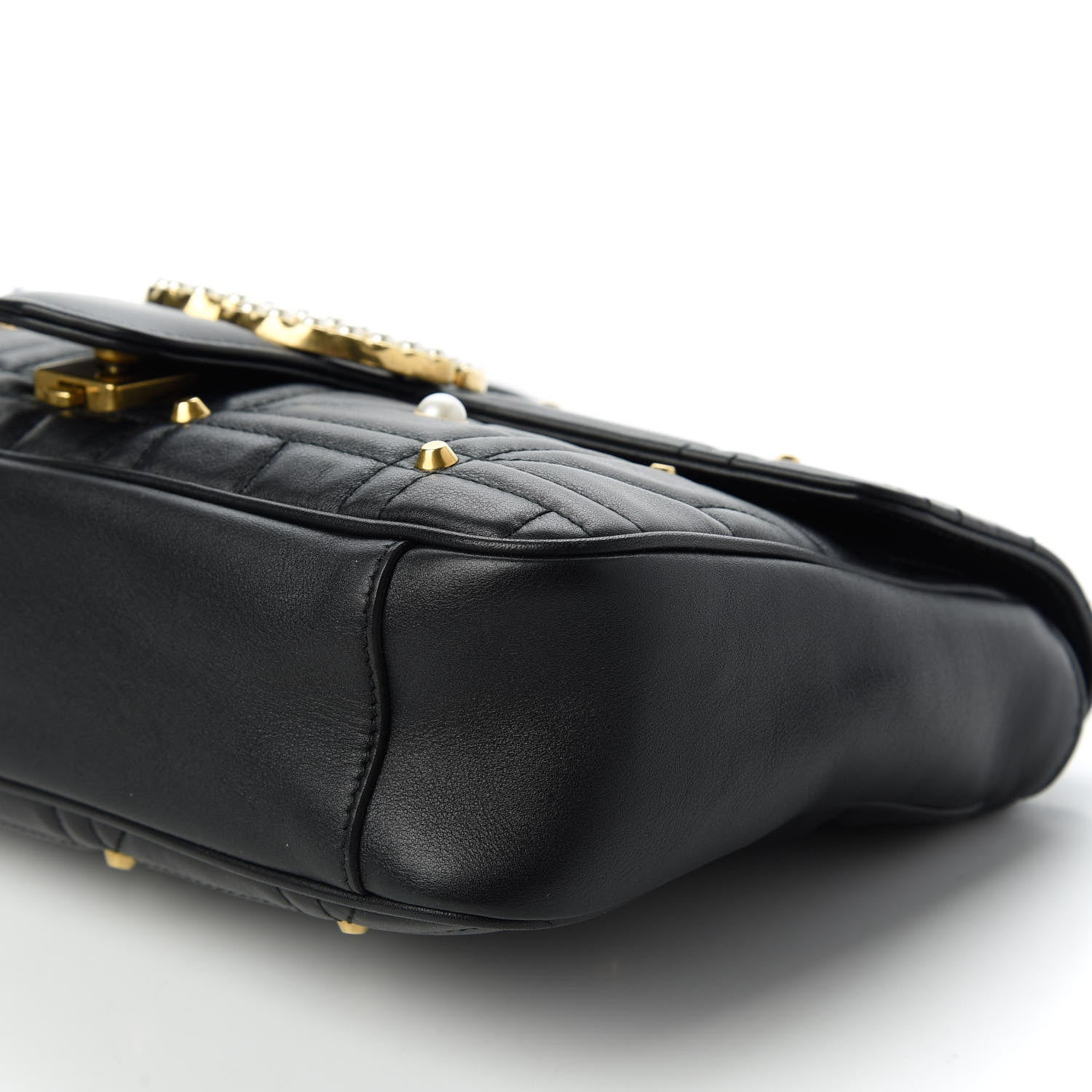 Gucci Calfskin Matelasse Studded Medium Pearly GG Marmont Shoulder Bag Black 7 of 13