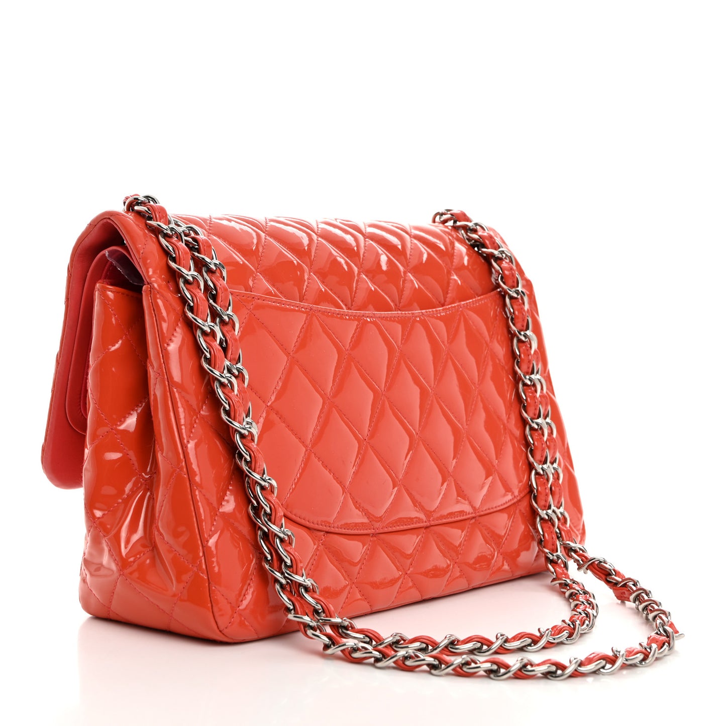 Patent Quilted Jumbo Double Flap Orange