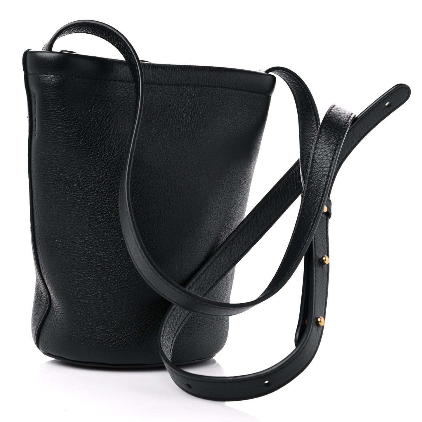 Pebbled Calfskin Mini Zip Bucket Bag Black