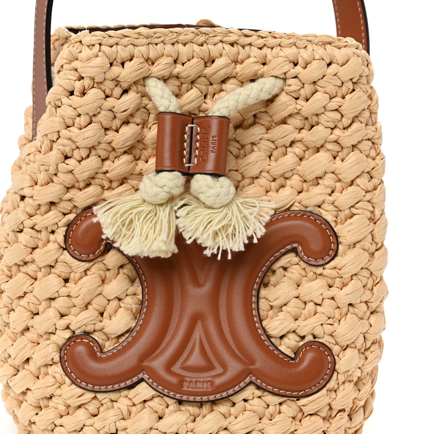 Celine Raffia Calfskin Drawstring Teen Natural Tan 8 of 11