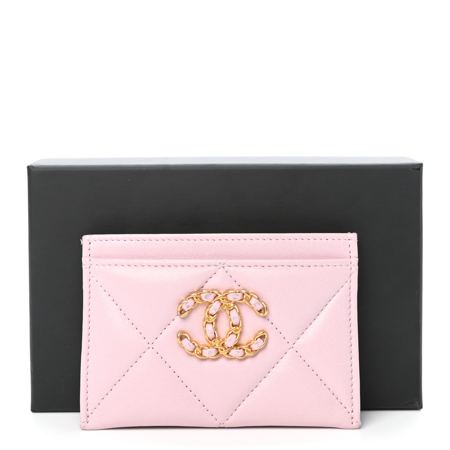 Lambskin Quilted Chanel 19 Card Holder Light Pink
