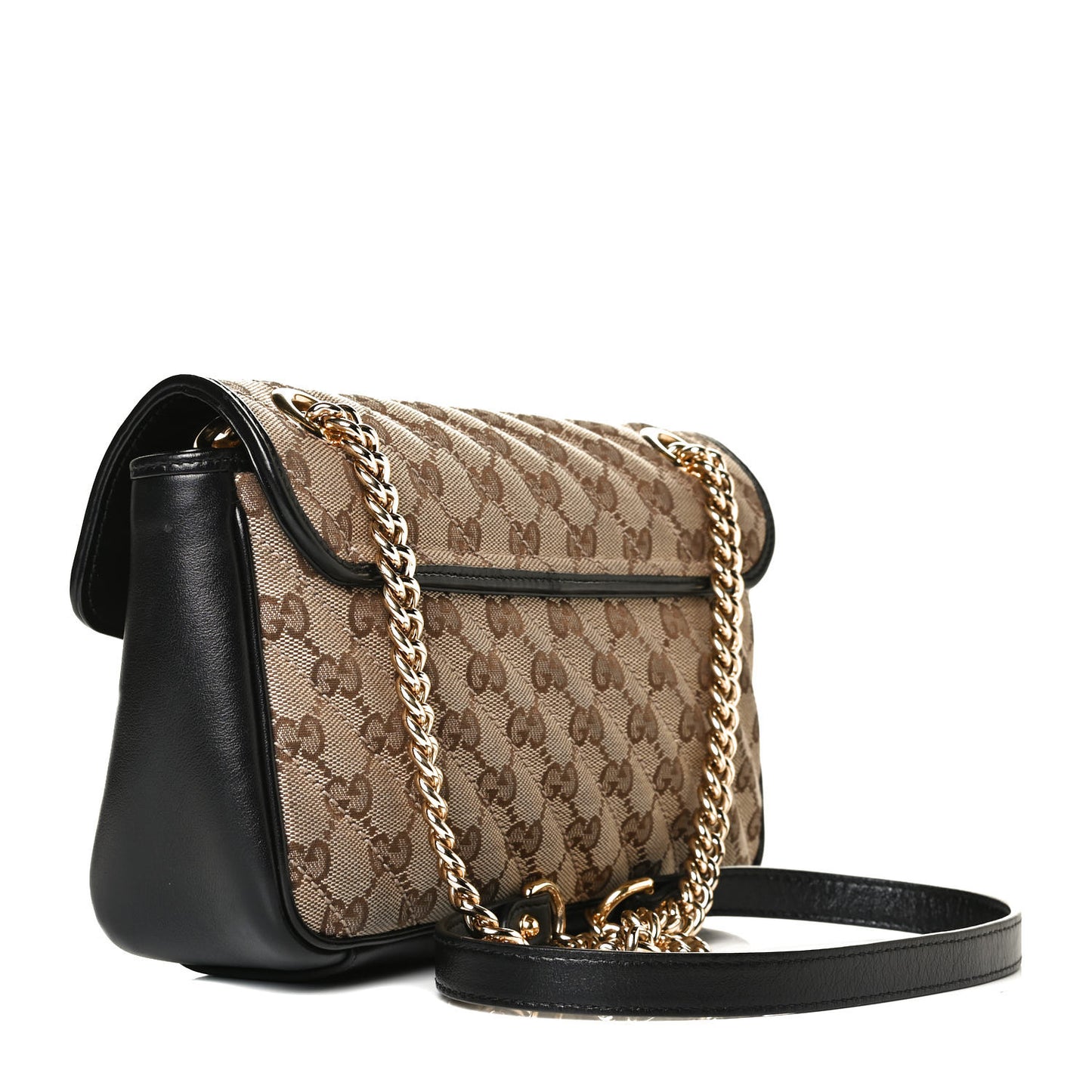 Monogram Matelasse Diagonal Small GG Marmont Shoulder Bag Beige Black