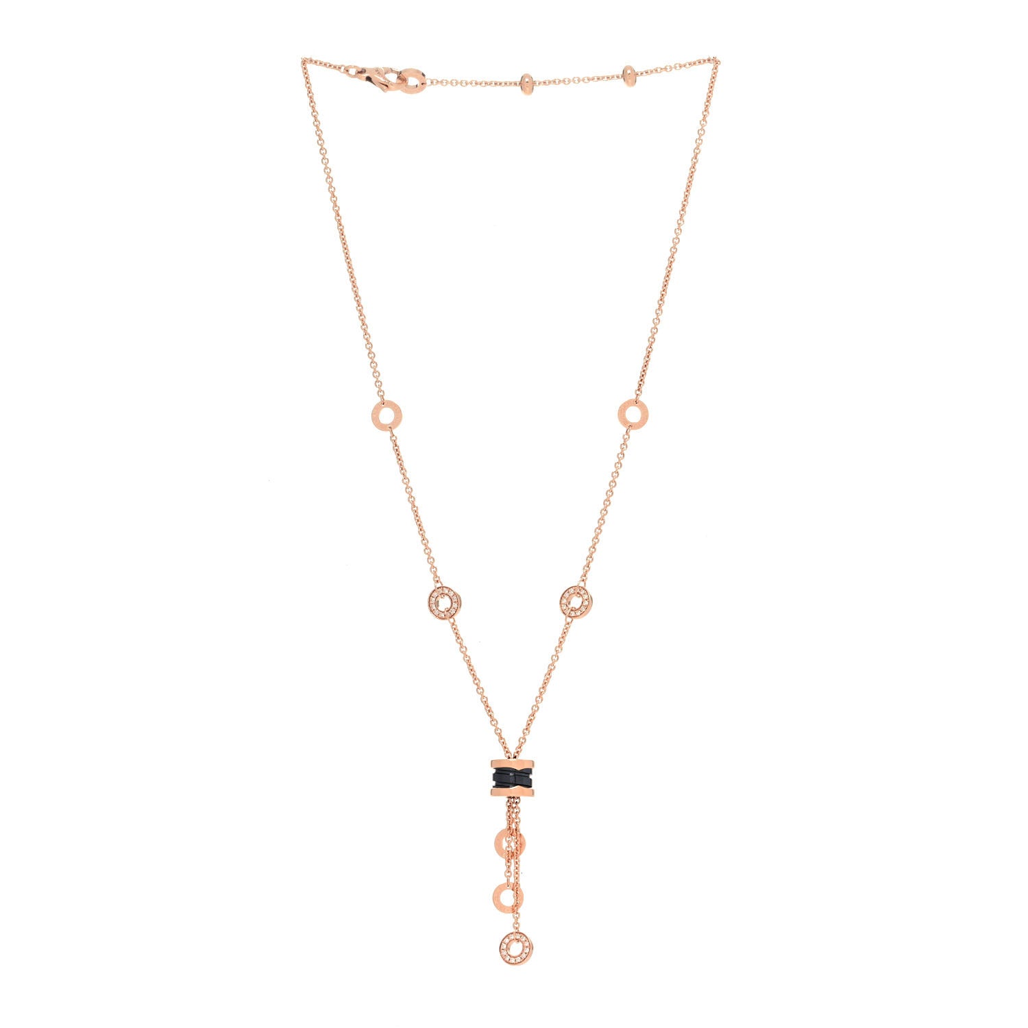Bulgari 18K Rose Gold Diamond Black Ceramic B.Zero1 Necklace 3 of 5