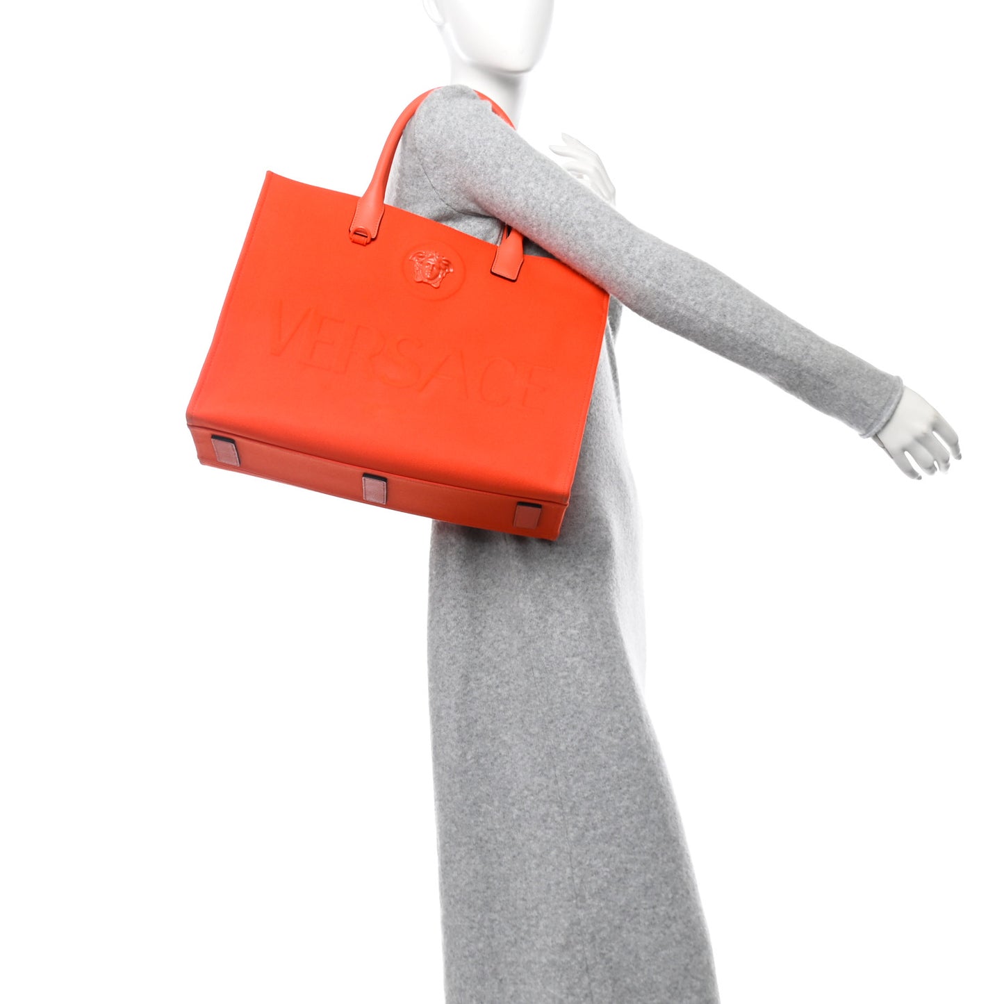 Canvas Calfskin Large La Medusa Tote Bag Orange