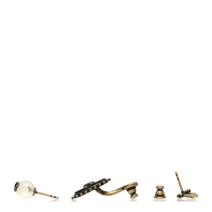 Christian Dior Pearl Crystal Bee Oval Earrings Aged Gold 3 of 4