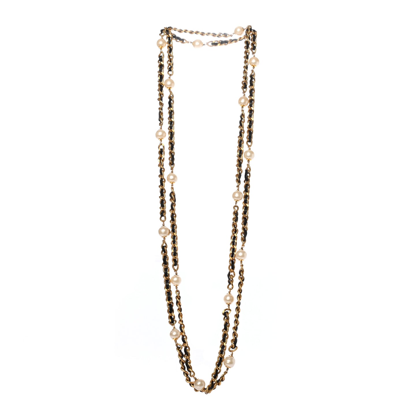 Lambskin Pearl Chain Necklace Black Gold