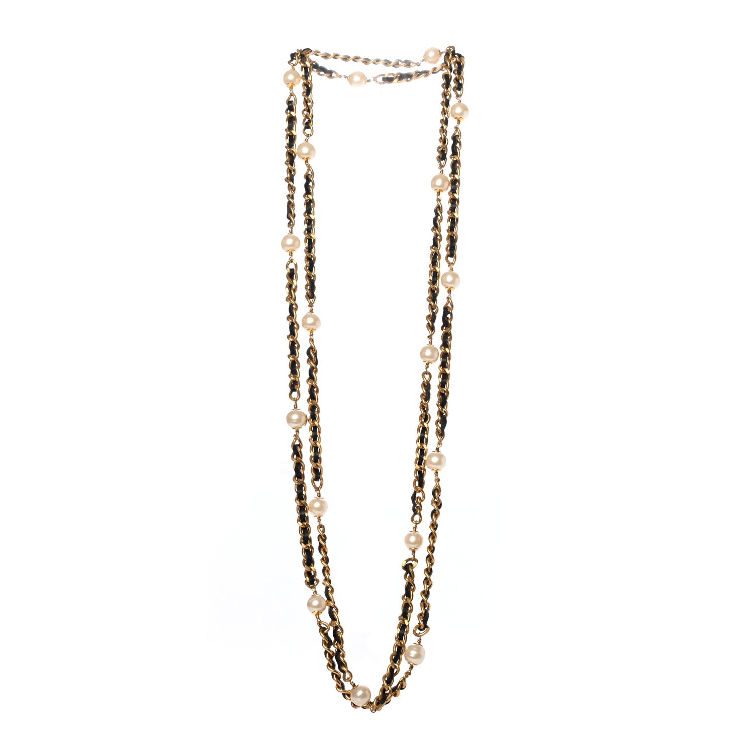 Chanel Lambskin Pearl Chain Necklace Black Gold 3 of 4