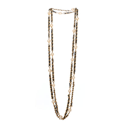 Chanel Lambskin Pearl Chain Necklace Black Gold 3 of 4