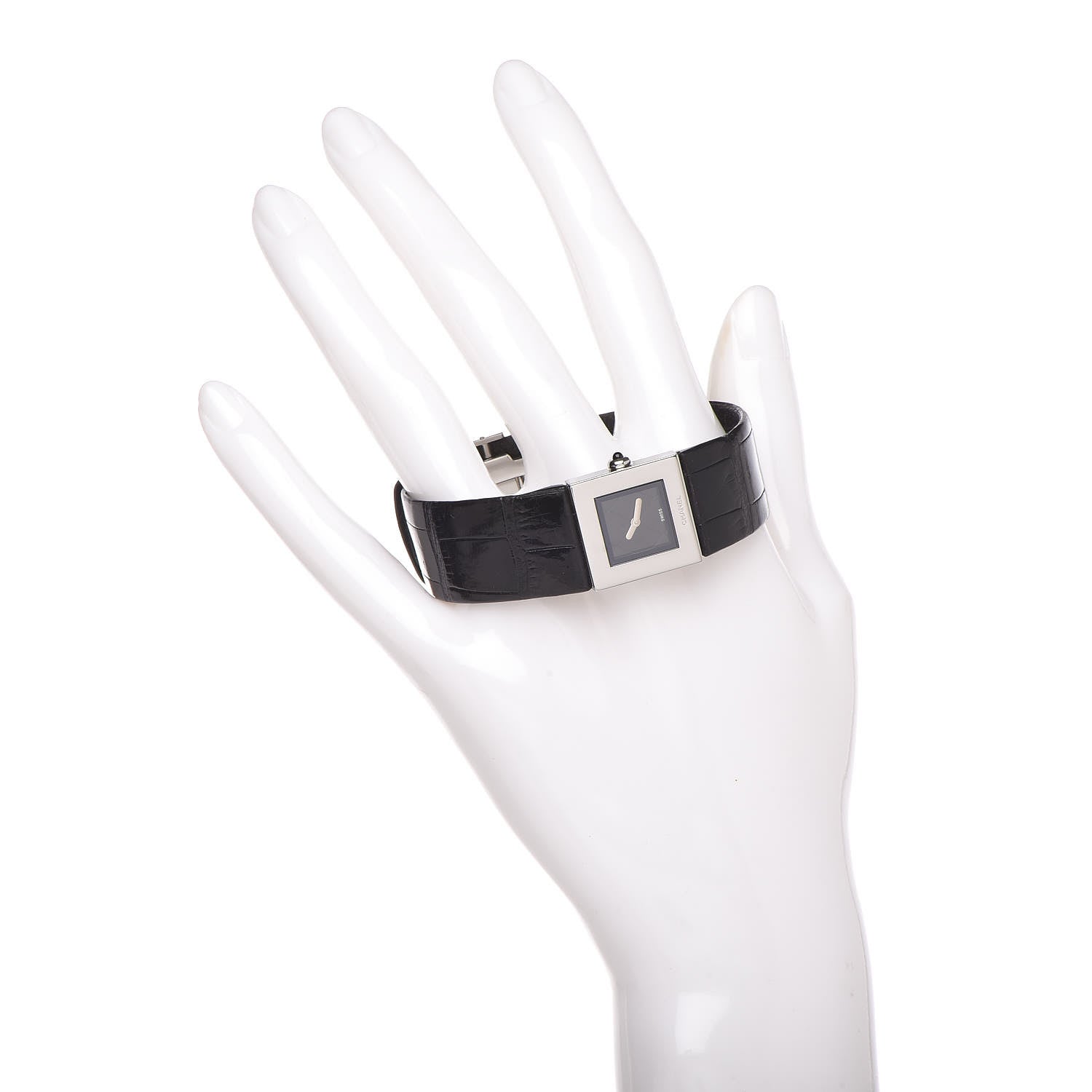 Chanel Stainless Steel Alligator 19mm Matelasse Quartz Watch Black 2 of 8