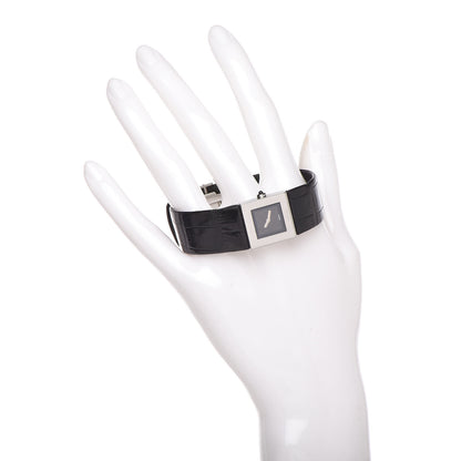 Chanel Stainless Steel Alligator 19mm Matelasse Quartz Watch Black 2 of 8