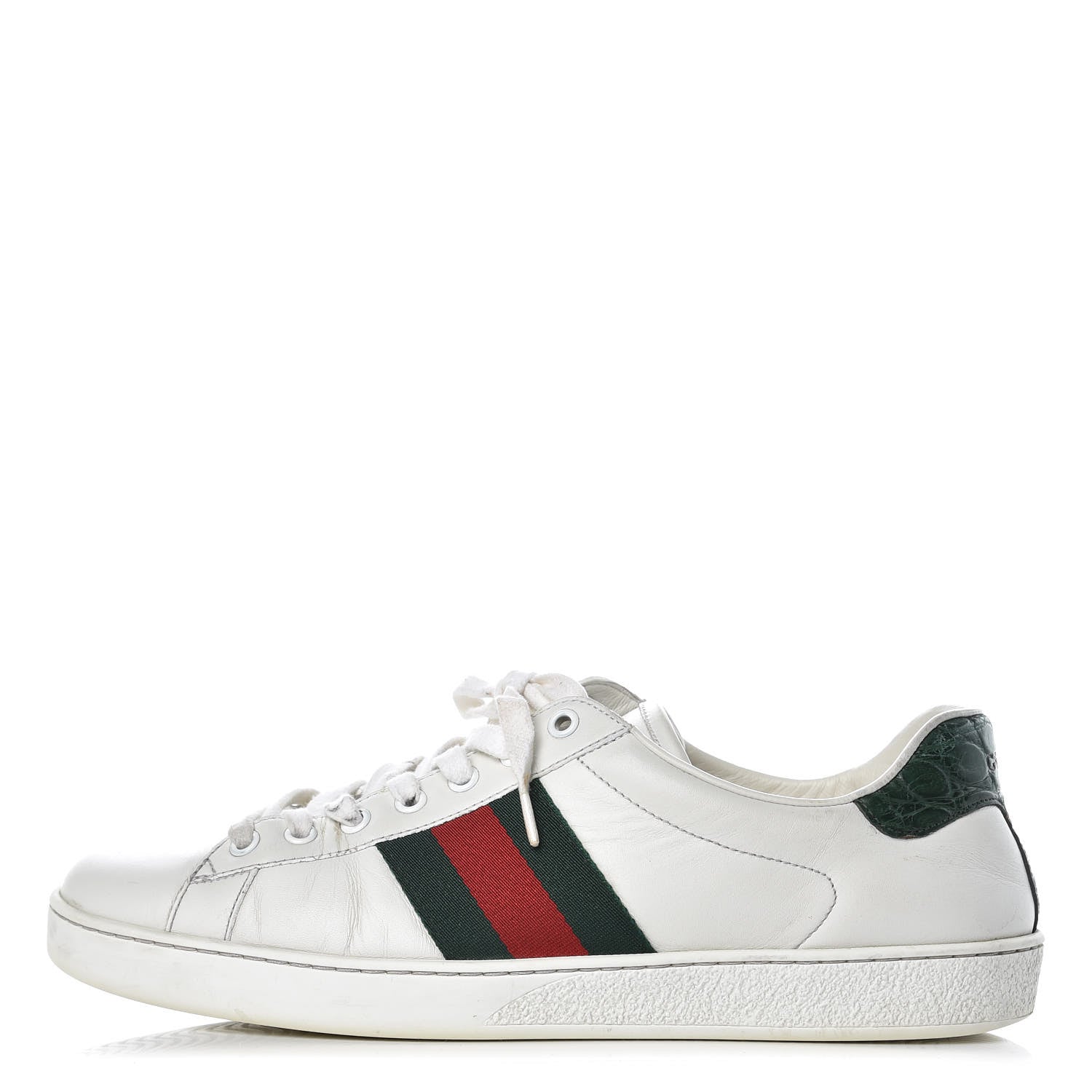Gucci Calfskin Crocodile Web Mens Ace Sneakers 8.5 White Green 1 of 19