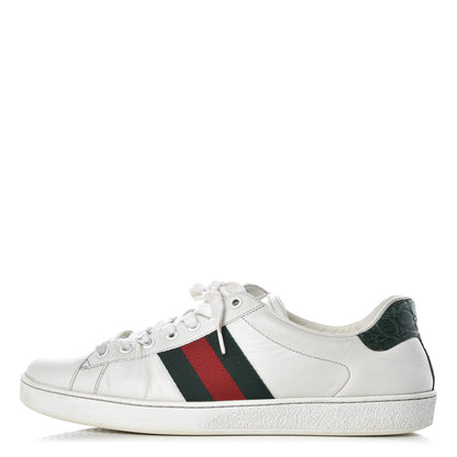 Gucci Calfskin Crocodile Web Mens Ace Sneakers 8.5 White Green 1 of 19