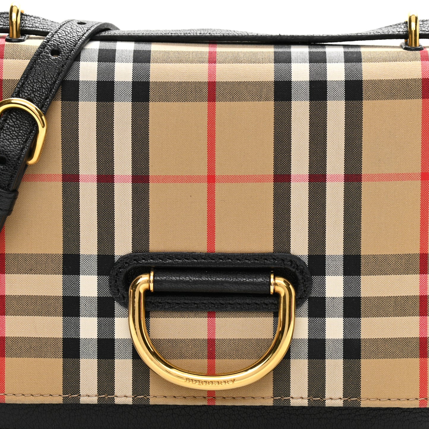 Goatskin Cotton Canvas Vintage Check Small D-Ring Bag Black Antique Yellow