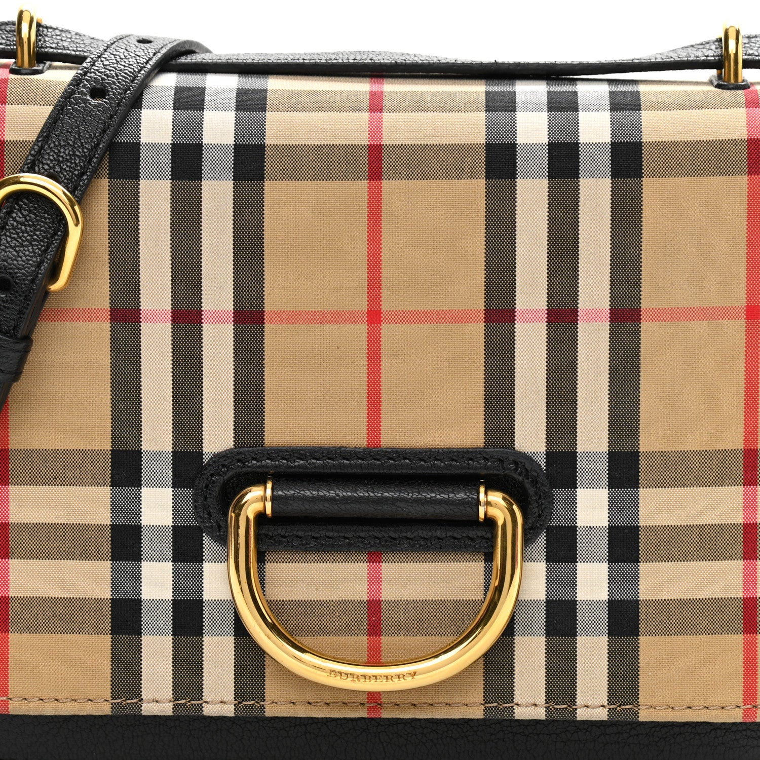 Burberry Goatskin Cotton Canvas Vintage Check Small D-Ring Bag Black Antique Yellow 10 of 13