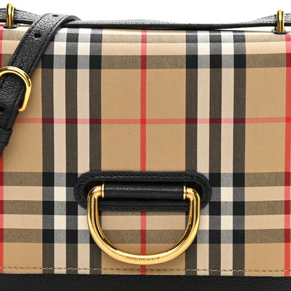 Burberry Goatskin Cotton Canvas Vintage Check Small D-Ring Bag Black Antique Yellow 10 of 13