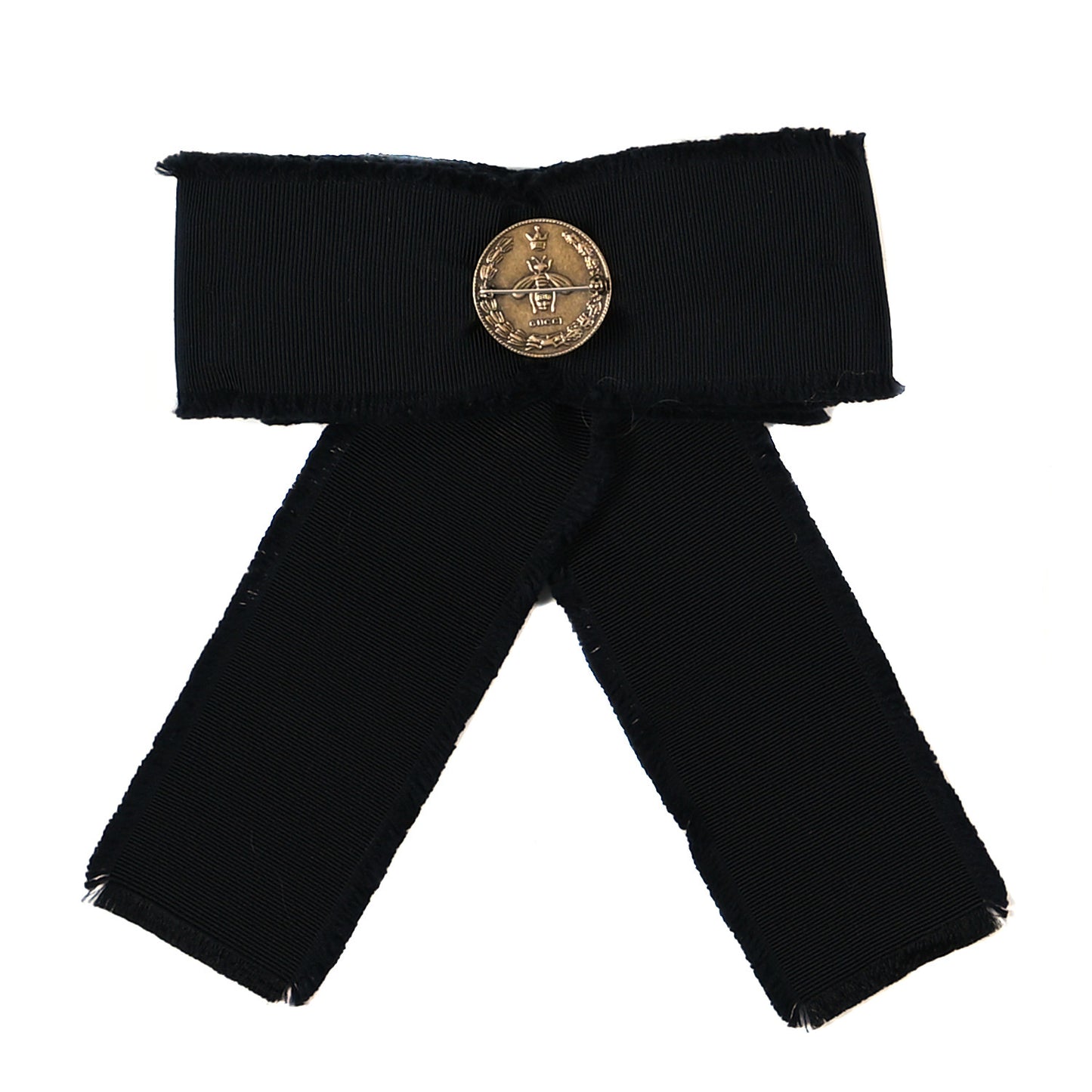 Grosgrain Crystal Bow Brooch Black