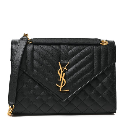Saint Laurent Grain De Poudre Textured Mixed Matelasse Triquilt Medium Monogram Satchel Black 1 of 13