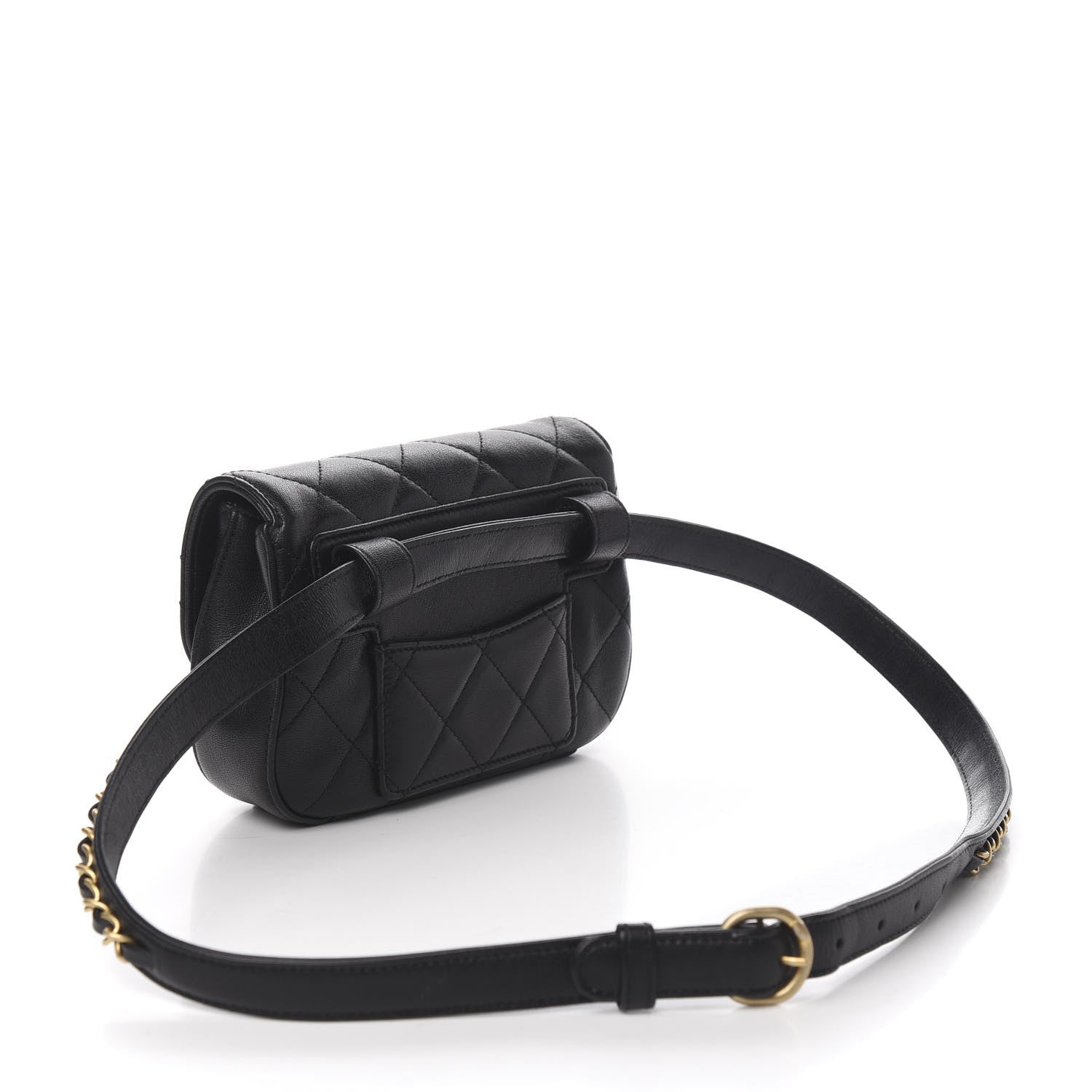 Chanel Lambskin Quilted Chain Infinity Waist Belt Bag Black 2 of 10