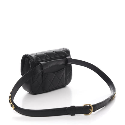 Chanel Lambskin Quilted Chain Infinity Waist Belt Bag Black 2 of 10