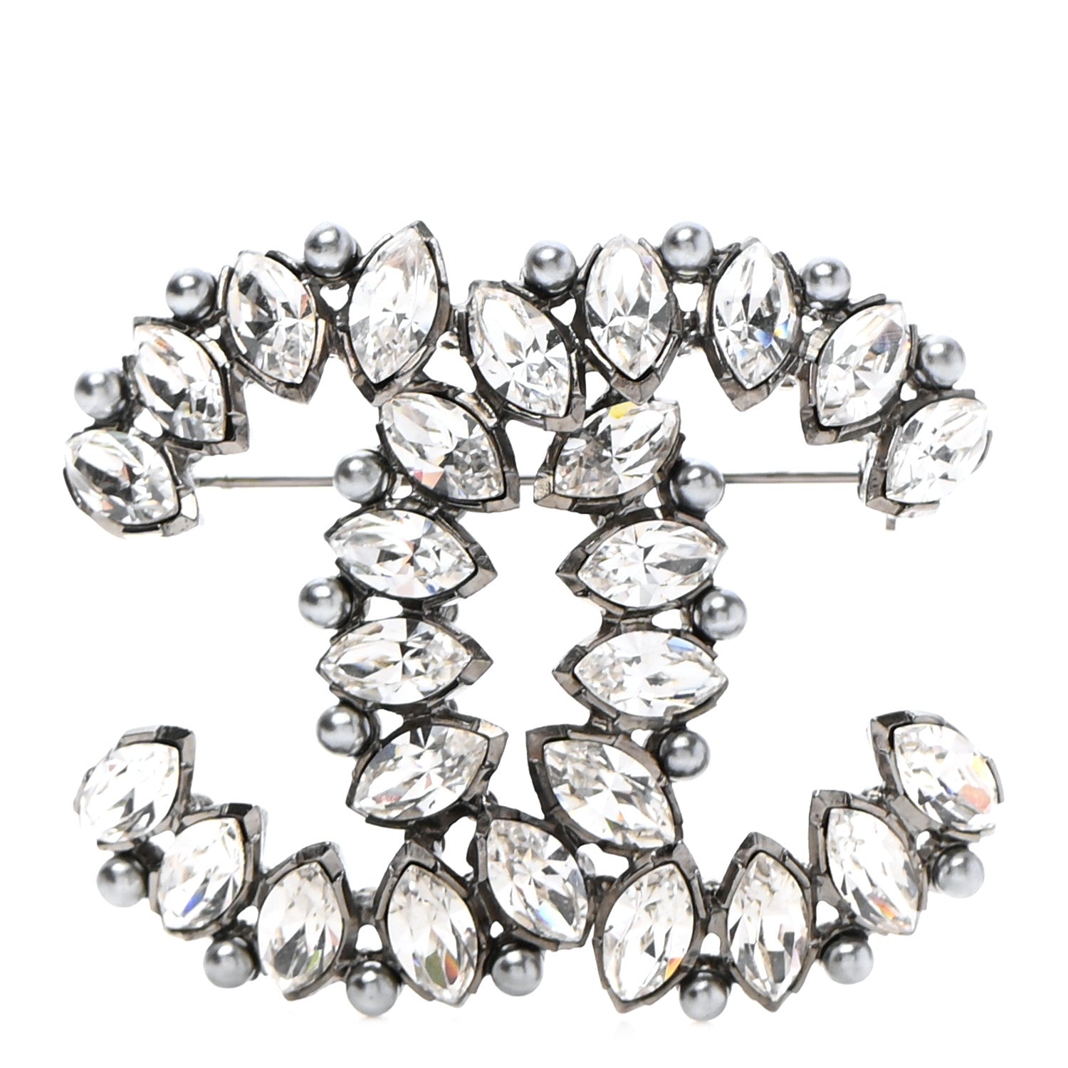 Chanel Crystal CC Brooch Silver 1 of 5