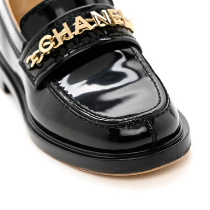 Chanel Shiny Calfskin Logo Loafers 35 Black 12 of 18