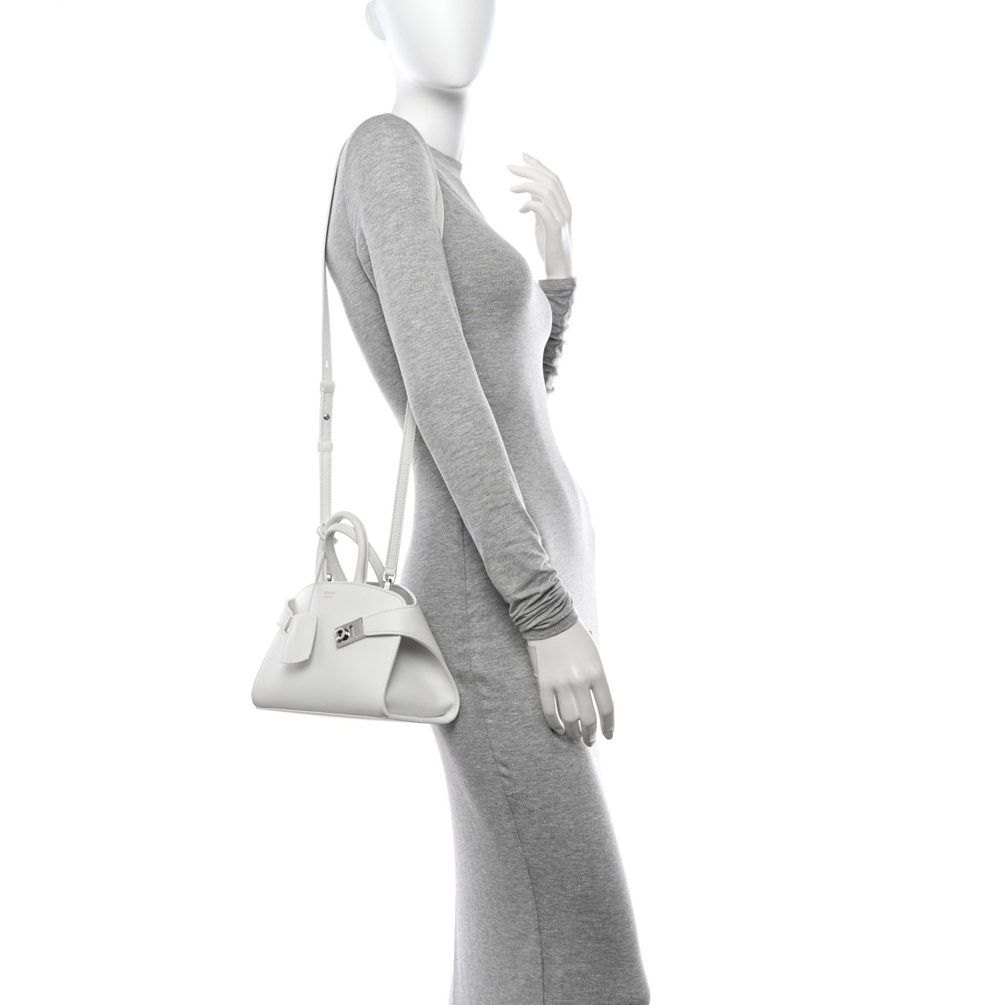 Natural Grain Calfskin Mini Hug Bag Optic White