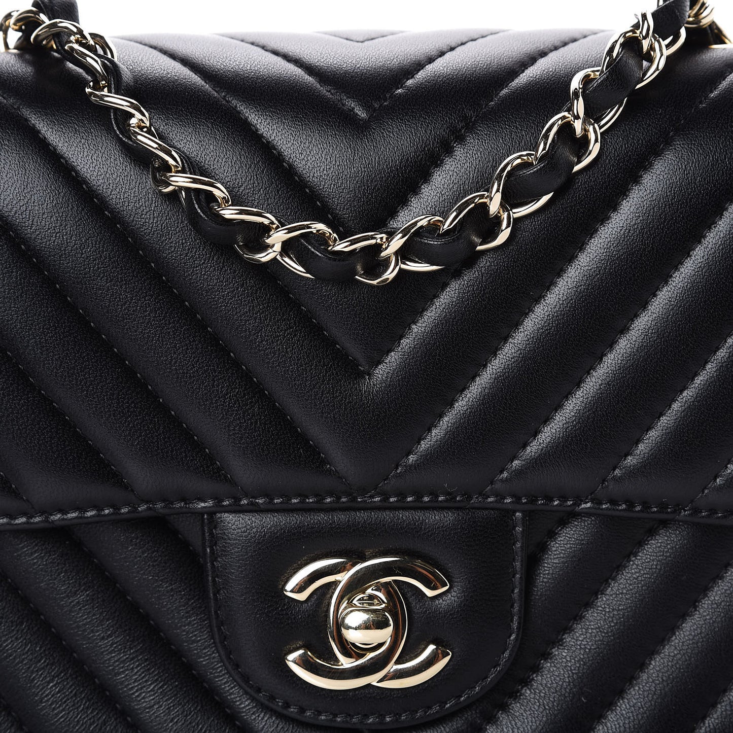 Lambskin Chevron Quilted Mini Square Flap Black