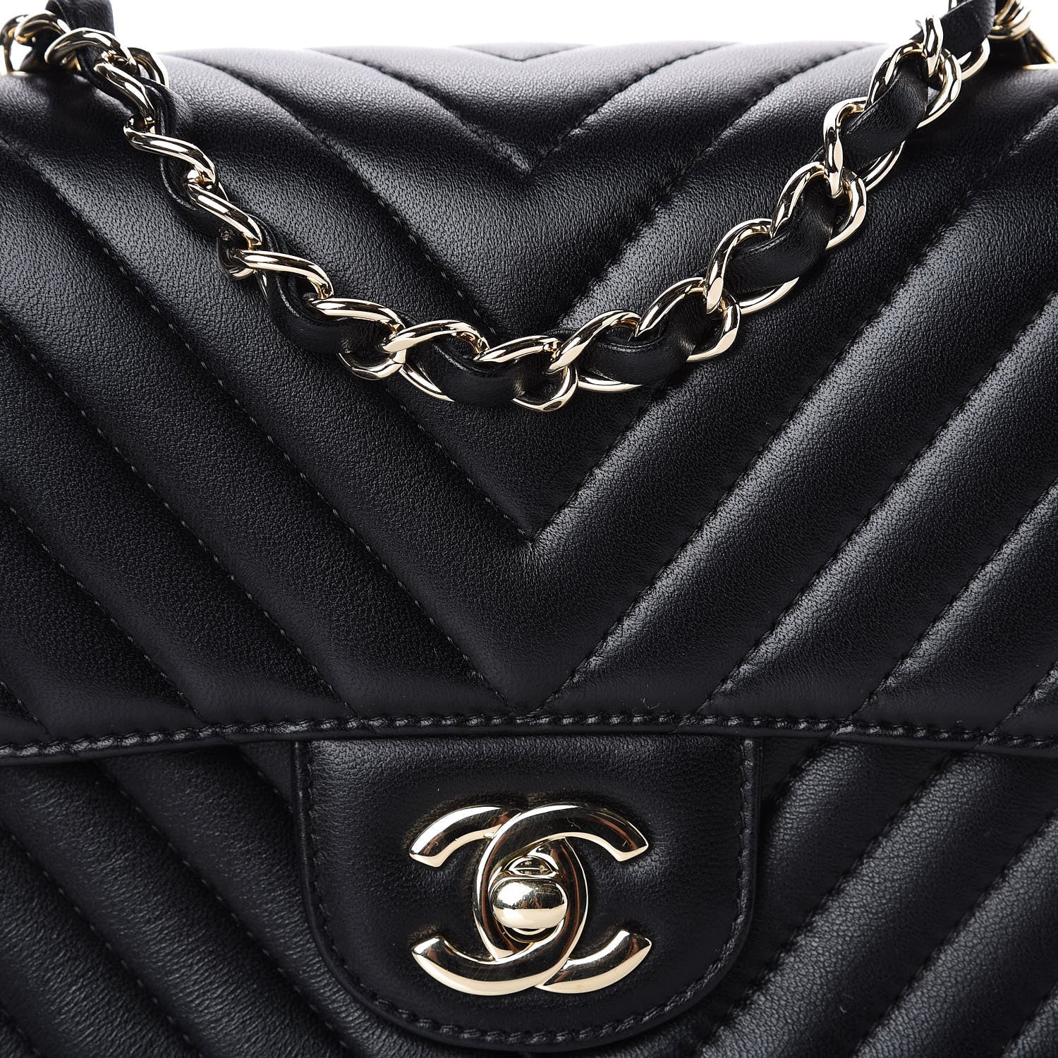 Chanel Lambskin Chevron Quilted Mini Square Flap Black 9 of 10